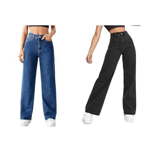 Image of KOTTY Women's High Rise Cotton Lycra Blend Ankle Length Relaxed Fit Jeans (Pack of 2)