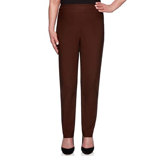 Alfred Dunner Womens Petite Classic Allure Fit Proportioned Pant with Elastic Comfort Waistband Brown Size 16P