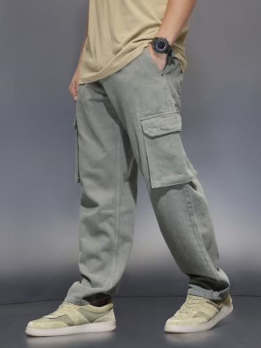 Image of WROGN Men's 100% Cotton Jeans | Solid | Baggy Fit