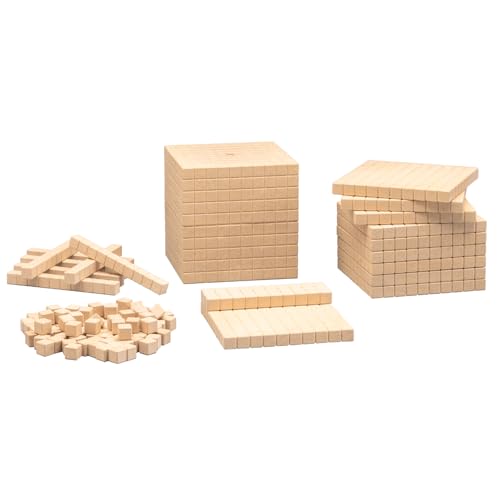 WISSNER® Dienes Rechenwürfel-Set aus 121 Teilen - Grundsortiment zum Dezimalrechnen, Rechenhilfe aus RE-Wood®, PEFC-Zertifiziert, Ideal für Mathematik-Fördermaterial für die Grundschule