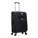Aerostar Medium 26” Lightweight Softshell Expandable Suitcase, Integrated Combination Lock, 4 Wheels Check in Luggage for 15 to 20kg (Black, 77 litres)
