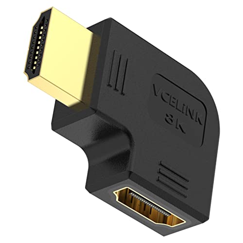 VCELINK 8K HDMI Winkelstecker, HDMI 90 Grad Winkel, HDMI 2.1 Kabel Abgewinkelt Stecker auf Buchse, 8K@60Hz / 4K@120Hz, eARC, HDR, Dolby für Wandmontage TV/Laptop/Roku Stick/PS5