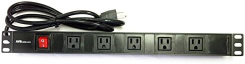 AVBcable PC-RM-5B 5 Outlet Rack Mount Power Strip 2 fronted mount w/ 6FT Power Cord for Standard 19in rack.