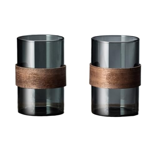 Image of NexaGeniX Water Glasses 11.8Oz Drinking Glasses with Walnut Ring Set of 2, Clear Borosilicate Glass Cup for Cold and Hot Drinks Beverage Glasses(Gris)