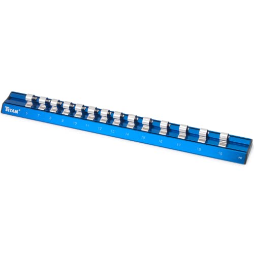 Titan 38098 3/8-Inch Drive Metric Magnetic Aluminum Socket Organizer with Laser-Etched Size Markings