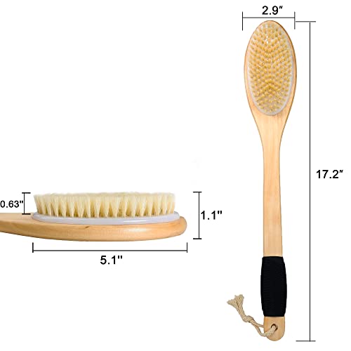 Owiizi Bath Brush Wooden Curved Long Handle Antiskid Shower Brush For Exfoliating, Natural Bristle Scrubber For Back Use Wet Or Dry #TOP5