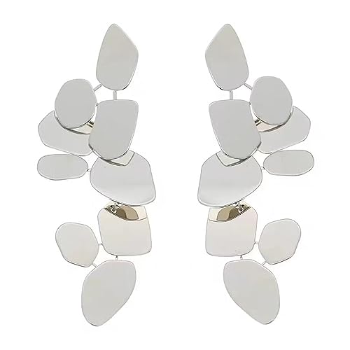 Layered Dangling Geometric Disc Earrings Handmade Polished Irregular Round Rectangle Statement Drop Chandelier Earring for Women Girls Hypoallergenic Piercing Post Stud Lightweight Sparkle Jewelry Gifts