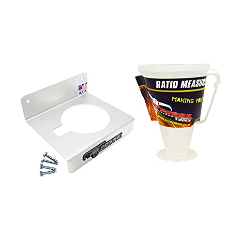 Image of Pit Posse PP3346 Ratio Measuring Cup w /Lid And Aluminum Caddie Combo- For Oil Mixture 2 Stroke Engine Fluid Utility Can 16:1 to 70:1 Premixed Ratio- Storage Holder Caddie w /Cup Included (Silver)