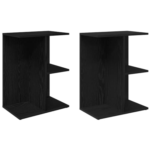 Table de chevet aspect chêne noir avec 3 compartiments de rangement - Lot de 2 - 2