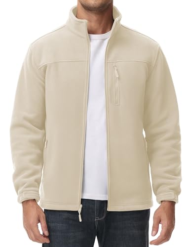 MAGCOMSEN Men's Zip Up Polar Fleece Jacket Without Hood Active Golf Jackets with 3 Pockets