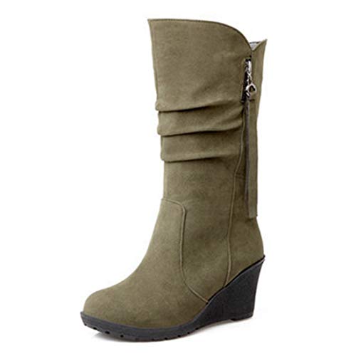 VOKLIN Suede Slouch Mid Calf Wedge Boot