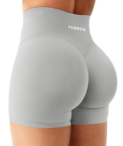 YEOREO Pantaloncini sportivi da donna 4,5 Invisible Scrunch Butt Gym Shorts Vita Alta Booty Yoga Leggings corti, grigio chiaro, S