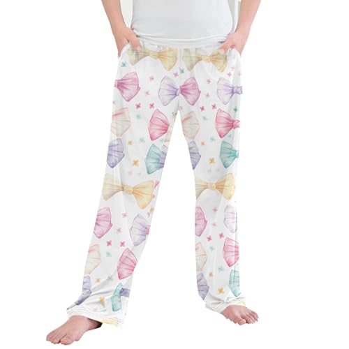 Bows Long Pajama Pants Elastic Waist PJ Bottoms with Pockets S A111817