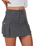 ANRABESS Cargo Skirt Women Button Mini Skirt with Pocket Y2k Bodycon 2025 Trendy Denim Jean Short Skirts Deep Grey X-Large