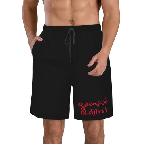 Pink Expensive and Difficult Men's Casual Board Shorts - Elastic Waist Drawstring Swim Trunks Fit Summer Hawaii,