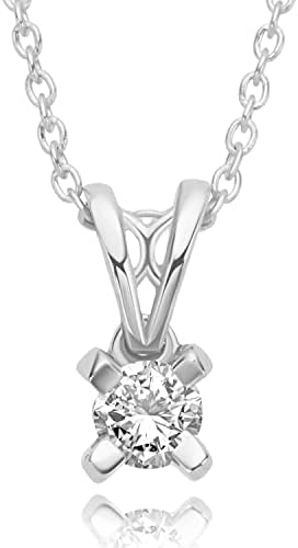 Real Diamond Pendant Necklace for Women - Genuine 14K White Gold Diamond Necklace Made With Natural Round Brilliant Cut Diamonds - Solitaire Pendant Necklaces Presented in a Deluxe Necklace Gift Box