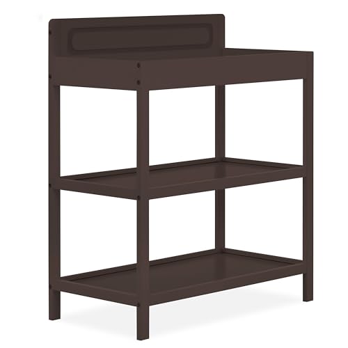 Image of Dream On Me Avery Baby Changing Table with Storage, New Zealand Pinewood, BSA Safety Certified, 2 Open Shelves, Water-Based Finish, Compact Space-Saving Nursery Design, Chocolate Chip