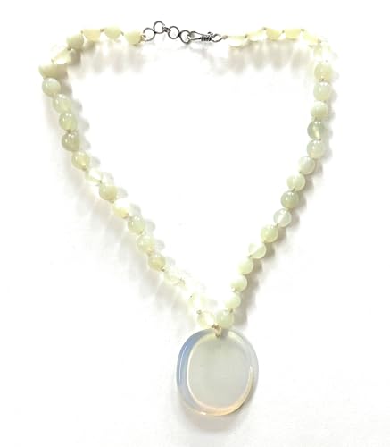 Image of Opal pendent Beaded Necklace with White Gemstone, Statement Jewelry