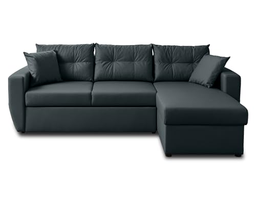 Bestmobilier - Canapé d'angle Convertible avec Coffre Réversible Astoria en Simili Cuir - Canapé Lit - Sofa Gris 4 Places - Angle Droit - ou Gauche - Salon