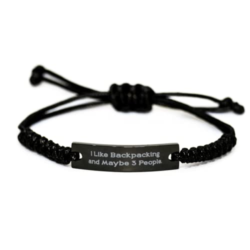 Cheap Backpacking Black Rope Bracelet, I Like Backpacking and Maybe 3 People, Present for Friends, Sarcasm from