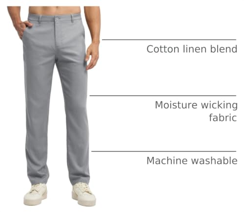 Image of Willit Men's Linen Pants Casual Linen Dress Pants Beach Summer Lightweight Trousers 28 inch 30 inch 32 inch