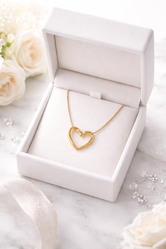 Image of Simple Chains Hollow Heart Necklace Set For Women and Girls Stylish | Anti Tarnish Waterproof Stainless Steel Chain Pendant Necklaces Jewelry for Love | Gold Toned Jewellery Accessories for Woman & Girls | Birthday Gift for Wife & Girlfriend