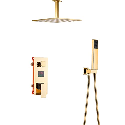 Système de douche encastrable or moderne kit complet avec douche de tête pluie et douchette