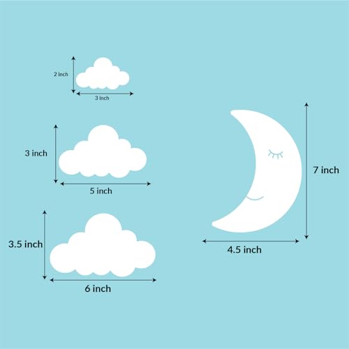 Image of Moon & Cloud Wall Decor Set (4 Pcs) for Kids Room | Nursery Decoration Items | Baby Room Hanging Wall Decor | Wooden DIY Cutouts for Bedroom & Baby Shower (White)
