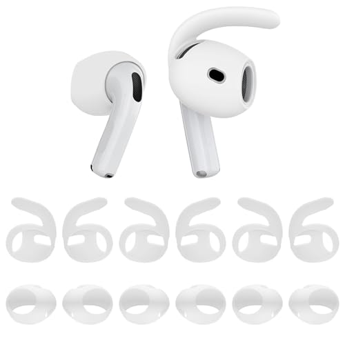 6 Pairs Ear Tips Cover for AirPods 4 Silicone Sport Ear Hooks Anti Slip Replacement Earbud Tip Accessories Compatible with Apple AirPods 4th Generation, Translucent