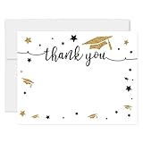Andaz Press White and Gold Glittering Graduation Party Collection, Blank Thank You Notes with Envelopes, 20-Pack