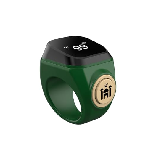 Image of Smart Tasbih Zikr Ring,22mm(13) Muslim Digital Azan Alarm Clock,APP Support Digital Counter Prayer Reminder Rings, Waterproof 4 Digit Finger Counter zikr Ring for Muslims(Green)