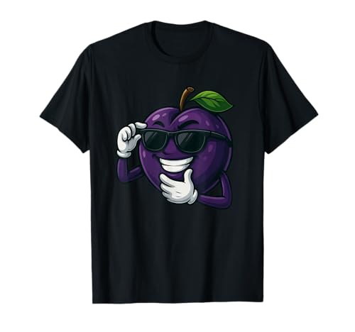 Coole Pflaume Cartoon lustige lila Frucht mit Sonnenbrille T-Shirt Coole Pflaume Cartoon lustige lila Frucht mit Sonnenbrille T-Shirt