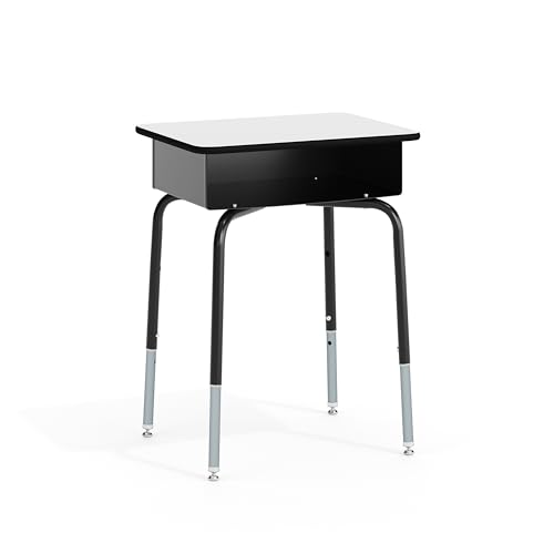 Flash Furniture Billie Open Front Student Desk for Classrooms or Remote Learning, Height Adjustable School Desk with Metal Book Box, Gray/Black