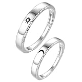 WESIEVYA 2 Stück Verstellbare Offene Partnerringe mit Sonne Mond Design Silberfarbener Schmuckring...