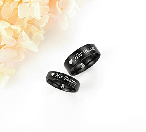 Gloriginal Amazing His Beauty Her Beast Titanium Stainless Steel Couple Ring Set Anniversary Engagement Promise Ring2