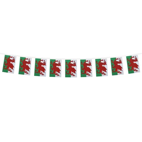 Image of AZ FLAG Wales 6 meters BUNTING Flag 20 flags 9'' x 6'' - Welsh STRING flags 15 x 21 cm