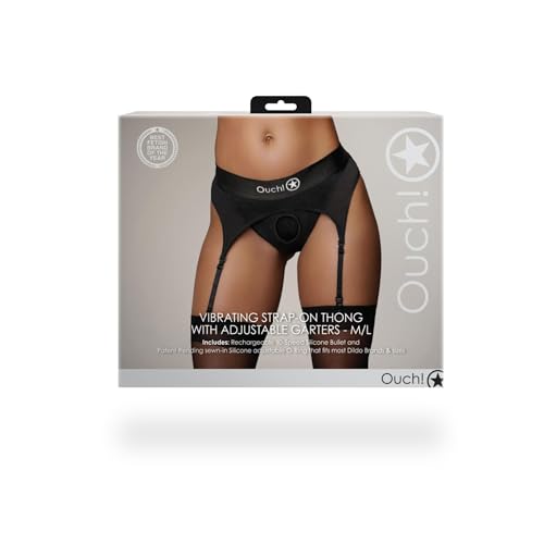 Vibromasseurs classiques de la marque OUCH! Slip avec vibrazione et reggicalze Vibrating Strap-on Thong, Adjustable Garters Black