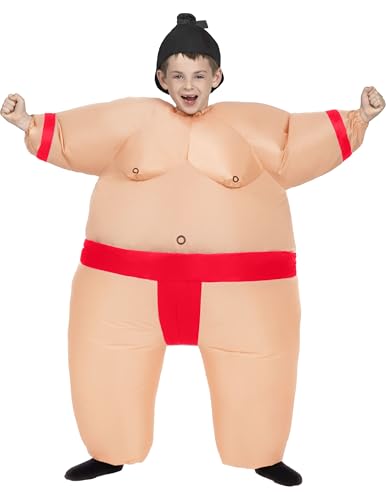 Spooktacular Creations Kids Inflatable Costume, Full Body Sumo Wrestler Costume, Sumo Wrestling Blow Up for Kids, with Hat for Halloween Dress Up Parties, Red
