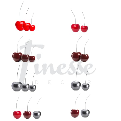 Finesse Decor Set Of Three, Large, Medium & Small Cherry Sculpture Table Decor | Artistic Resin Sculpture And Red Decor Accents | Modern And Luxury Room Decor Sculpture For Home Decoration, Chrome #TOP4