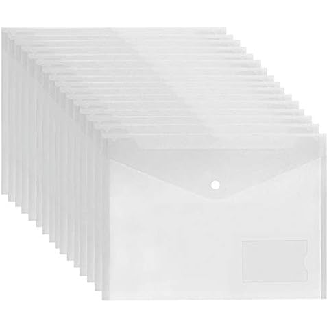 Clear Plastic Wallets A4-30 Pack Plastic Folders Document Wallets Files Popper Wallets with Pocket Cover