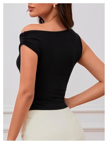 Milumia Women's Off One Shoulder Tank Top Asymmetrical Button Hem Going Out Tee Shirts2