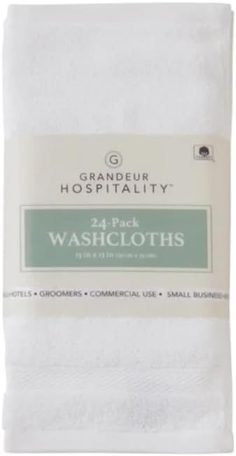 Grandeur Hospitality Washcloths, 13 x 13 inches, Pack of 24, White