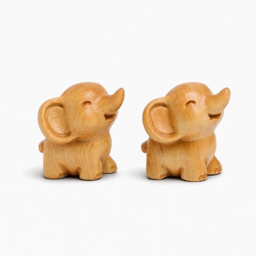 Mini Wooden Elephant Figurines Set of 2, Good Luck Gifts, Shelf Desk Decor image 5