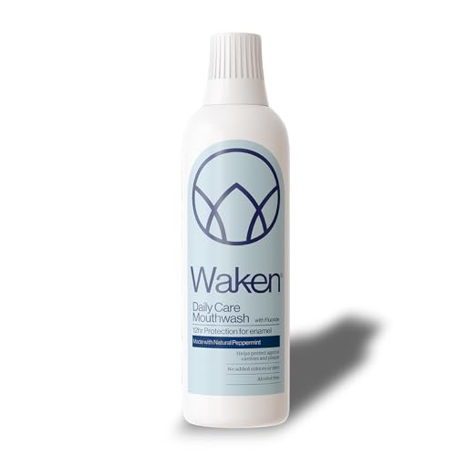 Waken Pepppermint Mouthwash for Fresh Breath 100 Natural Flavours Alcohol Free with Added Fluoride No Artificial Colours or Flavourings Vegan Sustainable Award Winning, Peppermint, 500 ml…