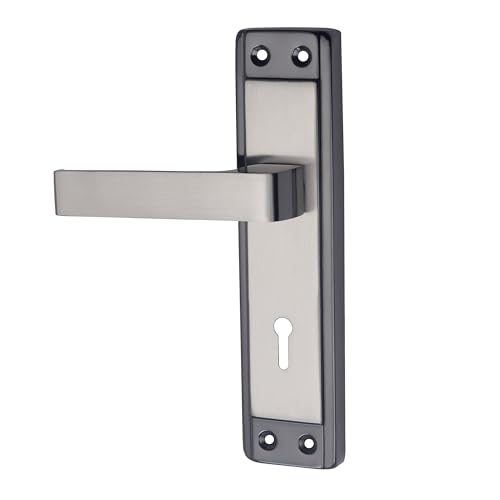 Image of Milton Iron Mortise Lock Set with Lock Handle, K-115 Finish, Black.Silver