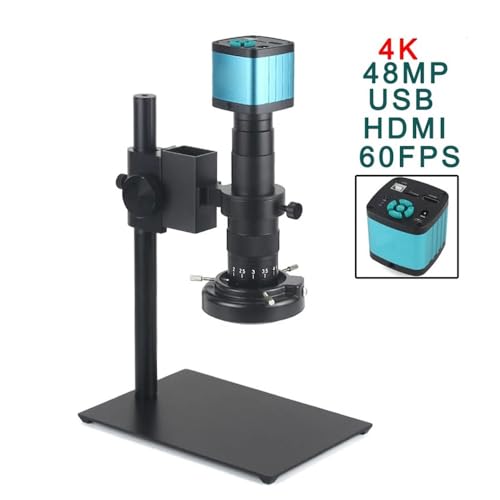 Microscope 48MP 4K 2K HDMI VGA Industrial Digital Video Microscope Camera Monocular 120X 180X 300X Zoom C-Mount Lens for Repair Soldering(A 4k HDMI USB,300X)