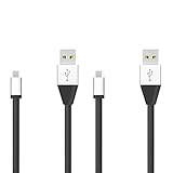 2PCS 1M Flat Noodle Micro USB Data Sync Charger Cable w/ Aluminum Head Connector for Samsung S3 S4 S6 Note 4 IV and other Micro USB compatible devices (HTC, Nokia, LG, etc) - Black