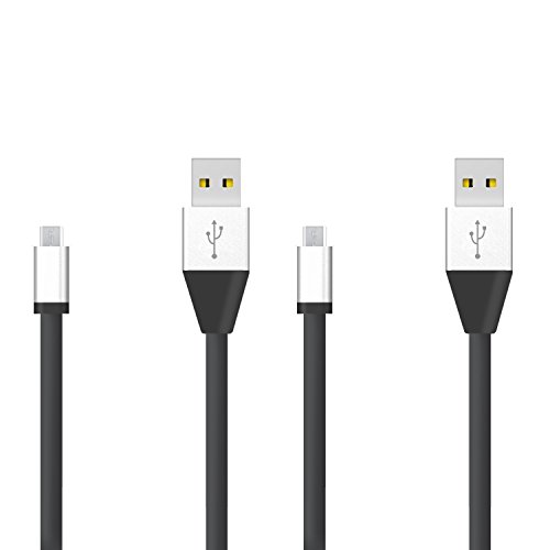 2PCS 1M Flat Noodle Micro USB Data Sync Charger Cable w/Aluminum Head Connector for Samsung S3 S4 S6 Note 4 IV and Other Micro USB Compatible Devices (HTC, Nokia, LG, etc) - Black