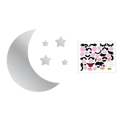 Alipis Pegatina Acrílica Espejo Lunar y Estrella Grande Plata Adhesivo Decorativo 3D para Pared Kit Autoadhesivo para Dormitorio Infantil y Sala de Estar Decoración Hogar y Oficina