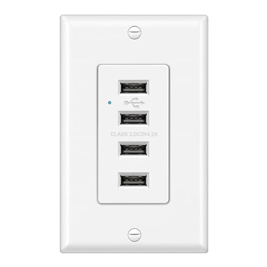 BESTTEN 4.2A/21W USB Receptacle Outlet with 4 High-Speed USB Charging Ports and LED Indicator, Wallplate Included, UL Listed, White